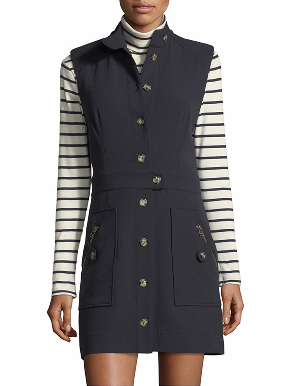 Veronica Beard Navy Button-Front Sleeveless dress